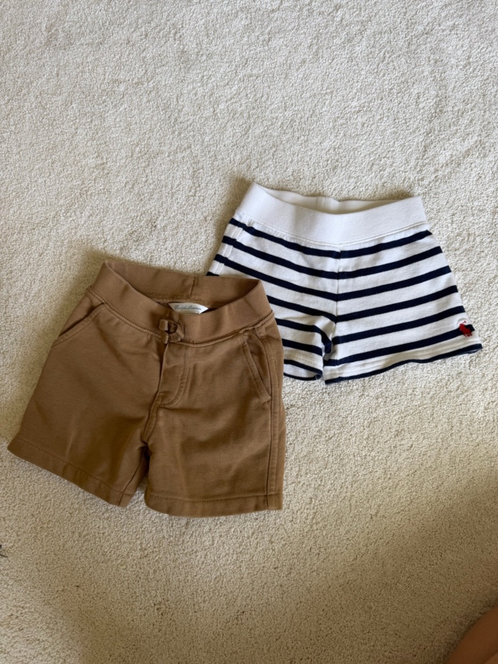 Ralph Lauren Tan Knit Shorts with Navy & White Striped Pair